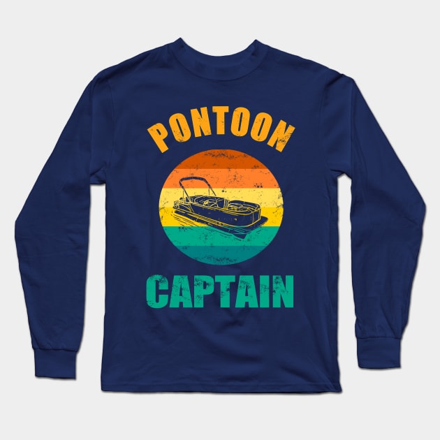 Pontoon Boat Captain Retro Long Sleeve T-Shirt by Lomitasu